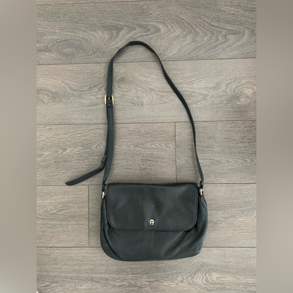 Etienne Aigner genuine leather bag crossbody tote handbag black designer
